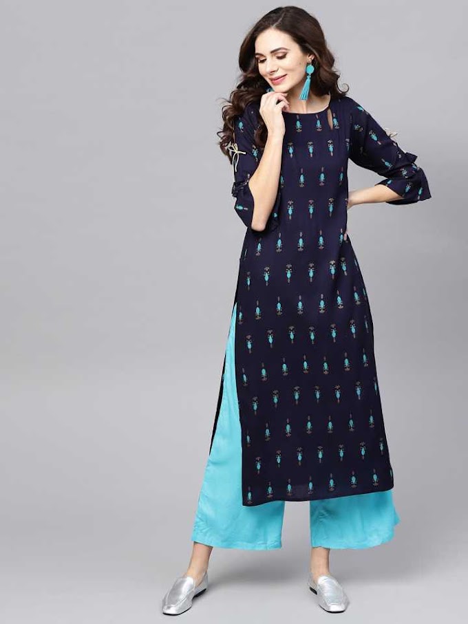 Women Printed Rayon Straight Kurta  (Blue)