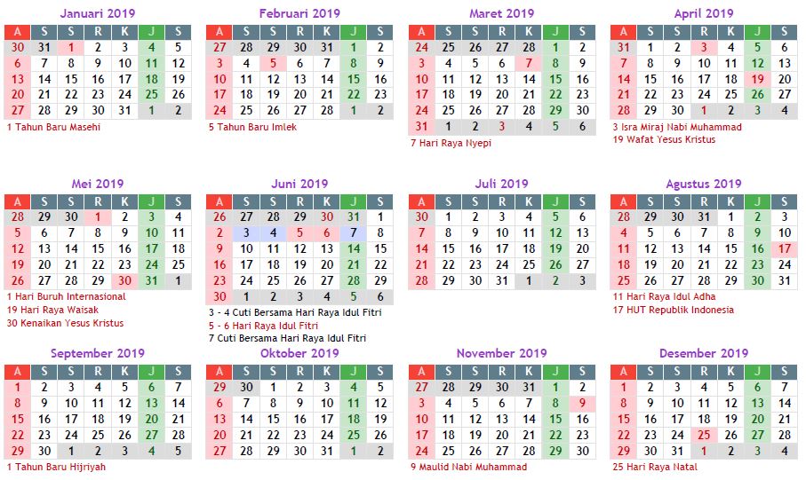 Kalender 2019 Masehi Indonesia Lengkap Libur Nasional 