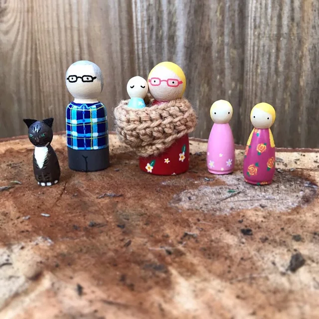 My family as personalised peg dolls from PeggyAndPip on Etsy