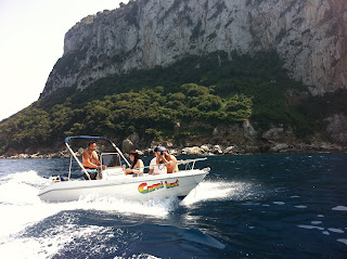 Peter driving the other boat as we take two for a spin around Capri.