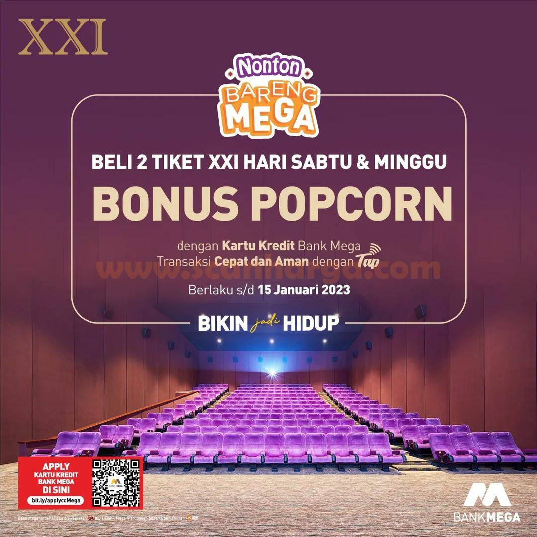 Promo Cinema XXI Bonus Popcorn dengan Kartu Kredit Bank Mega