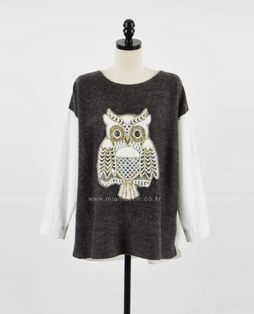 Two Tone T-Shirt with Lace Owl
