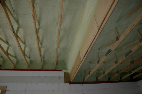 Demiliec Closed cell 2 lb spray foam ceiling insulation  for air tight leak proof roof.