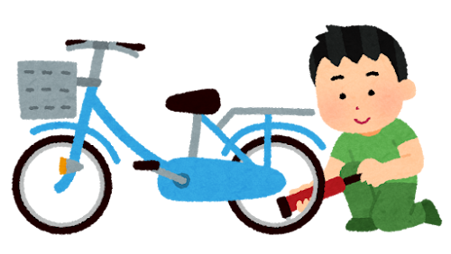 自転車に空気を入れる人のイラスト（携帯ポンプ）