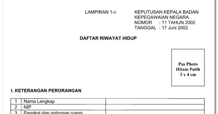 Download Formulir Daftar Riwayat Hidup PNS/CPNS Format Word dari BKN 