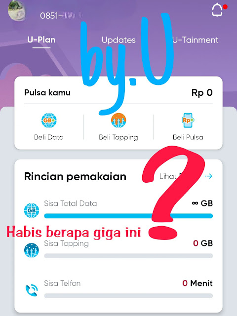 cara mengetahui berapa giga penggunaan  paket unlimited by.u