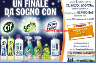 Logo Cif, Svelto e Lysoform ti regalano 180 buoni spesa e cofanetti Boscolo