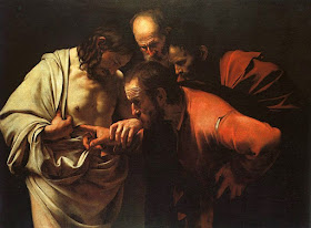 Renaissance painting, Thomas puts his hand into Jesus' wound