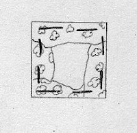 drawing of a scrap of fabric tacked onto a square of paper