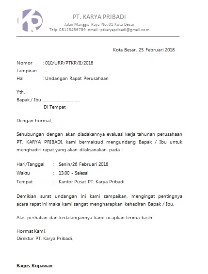 Contoh Surat Undangan rapat