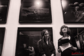Happy Ever After at Barometer Gallery #headonphotofestival Lisa Tomasetti and Sandy Edwards. Sandy reading the opening speech by Gael Newton to a packed gallery.Photo by Kent Johnson for Street Fashion Sydney.