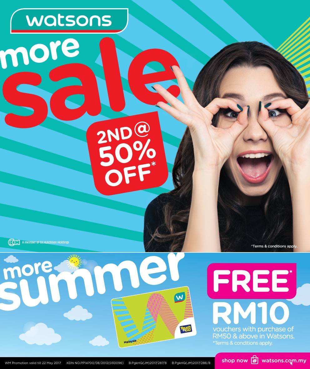 Watsons 2nd Item 50% Discount u0026 FREE RM10 Voucher (Minimum 