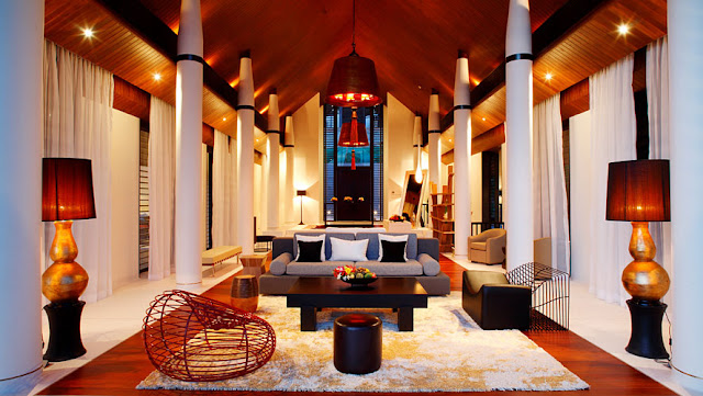 Photo of modern thai furniture in the living room of modern villa in Phuket