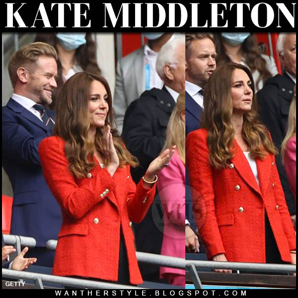 Kate Middleton in red blazer at England's football match
