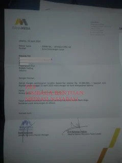 Surat keterangan lunas yang dikeluarkan Bank Mega hasil Mediasi/Negosiasi LBMN  pada Mediasi ke 1150 bulan April 2020