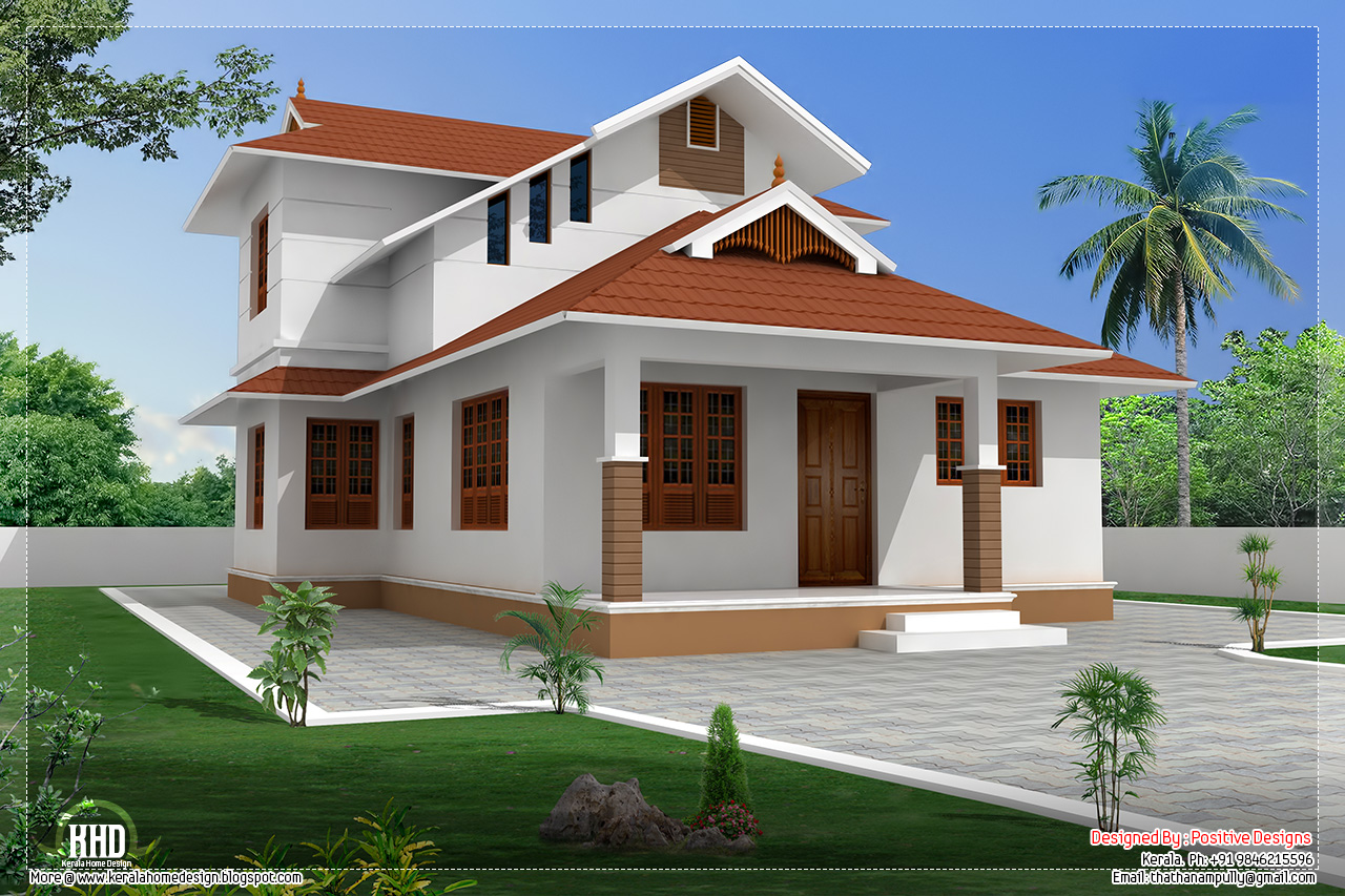1364 sq feet sloping roof  villa design  Kerala home  