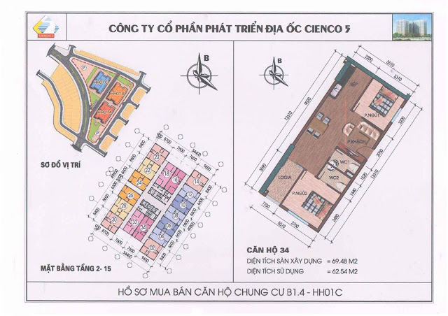 Mặt Bằng Căn hộ 34 chung cư b1.4 hh01c thanh hà