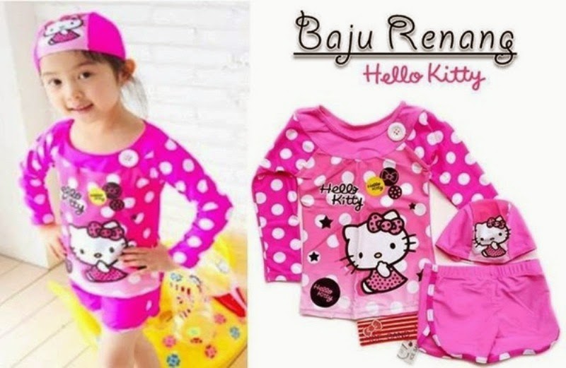 Anak perempuan cantik pakai baju renang hello kitty