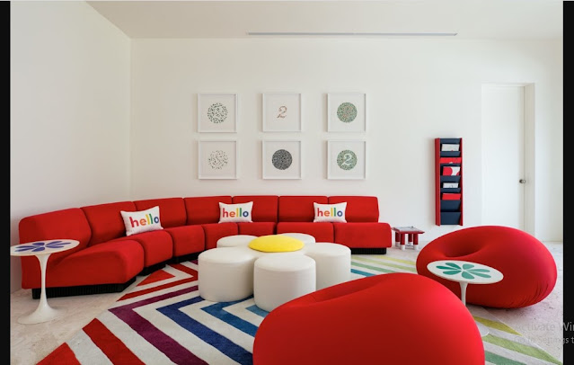 Living Room Sofa Design Ideas with armchairs on red rug areas as decorate interior furnishing designs