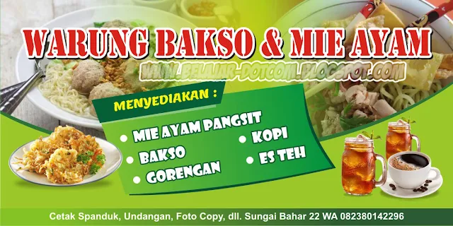 Download Design Spanduk Warung Bakso dan Mie Ayam Warna Hijau Format Cdr