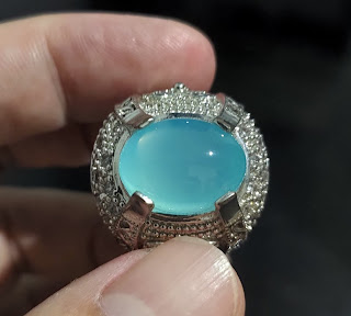 Batu Akik Natural Blue Chalcedony Kristal Indah AK006 Ikatan Mewah