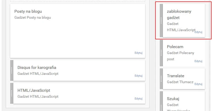Jak usunąć zablokowany gadżet w bloggerze?