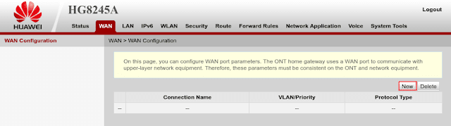 Konfigurasi WAN PPPoE modem ONT Huawei HG8245A