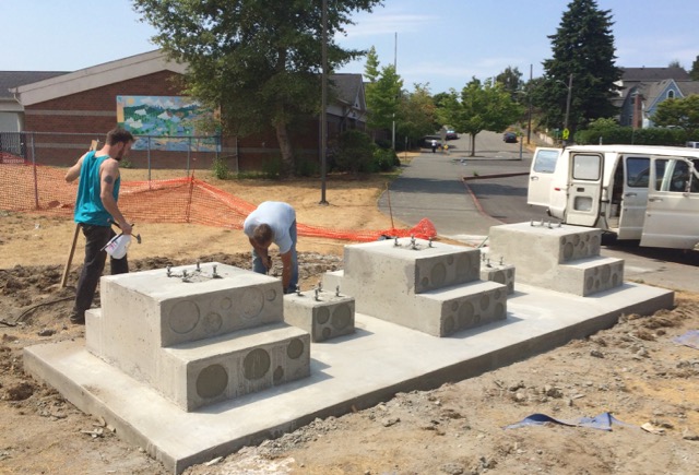 Concrete forms on which the pillars and other elements will be attached