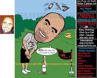 Drunk Golfer 40th Birthday Caricature Sign-In Board