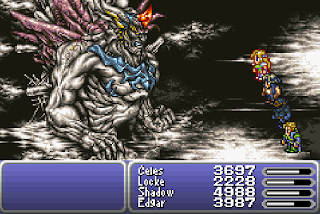 The party battles Visage, the first phase of the last battle in Final Fantasy VI.