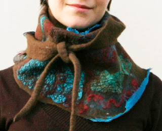 wool nuno felted scarf, triangle scarf