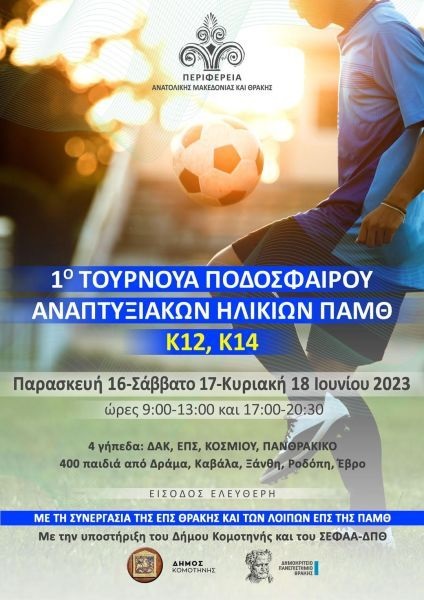 1ο Τουρνουά Ποδοσφαίρου Αναπτυξιακών Ηλικιών Κ12 και Κ14 της Περιφέρειας ΑΜΘ
