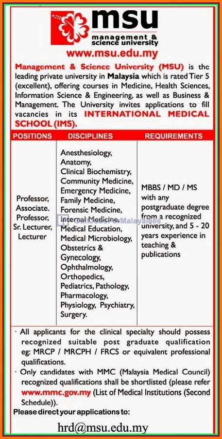 International Medical School Malaysia Job Opportunities