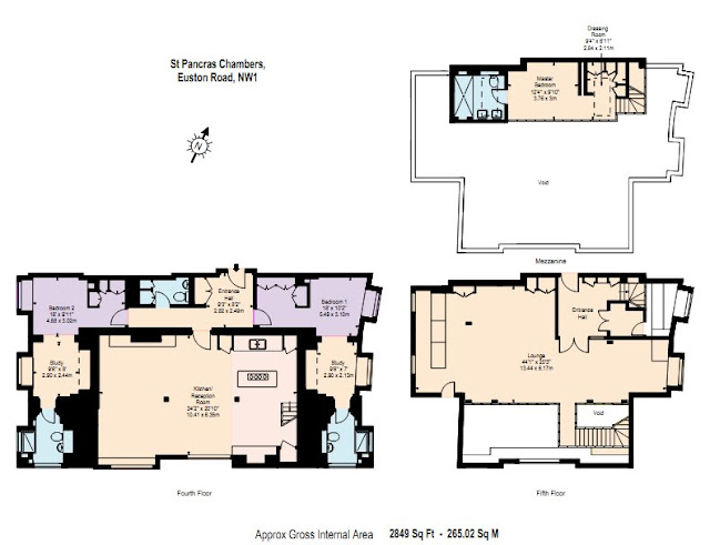 Floor plans of all three floors of the penthouse