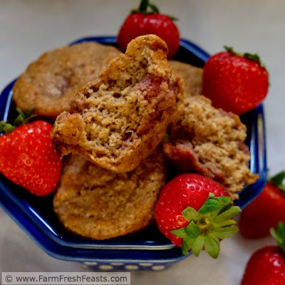 The winning combination of strawberries, brown sugar, and sour cream flavors these whole grain muffins.