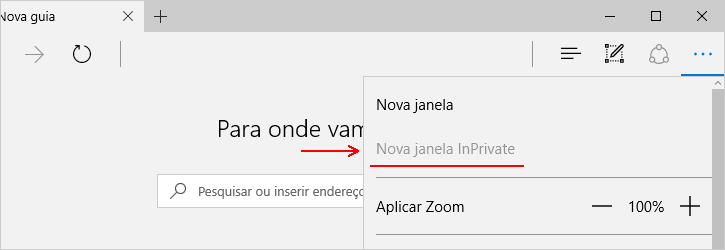 Modo InPrivate do Edge desativado