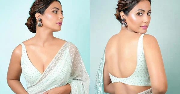 Hina Khan cleavage white saree hot actress