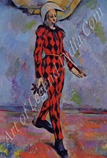 Harlequin (1888-90) Cezanne's son Paul modelled for this painting, but his features have been simplified beyond recognition into a haunting image of the lonely clown. 