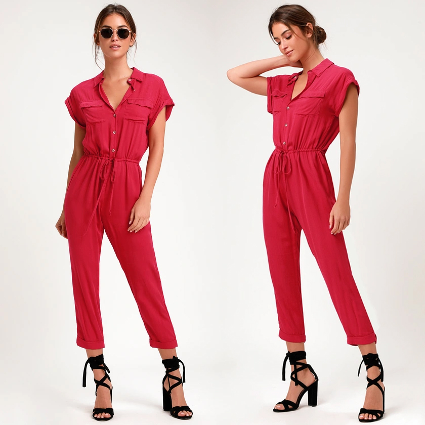 http://www.pntrs.com/t/S0BMQ0VDQERMR0VDTEBLSUdESg?url=https%3A%2F%2Fwww.lulus.com%2Fproducts%2Fshela-magenta-button-up-drawstring-jumpsuit%2F747102.html