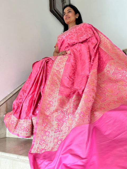 Candy pink silk tanchoi saree