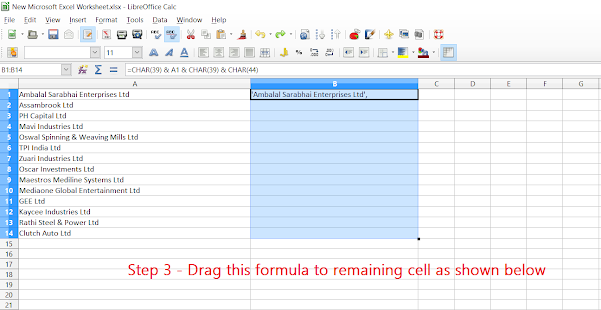 How to enclose list of values into single quotes Excel