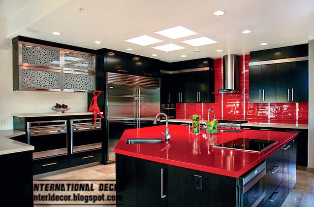 decorate with red, red and black kitchen