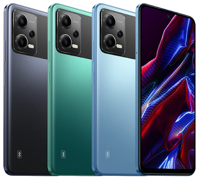 Poco X5 5G Supernova Green, Wildcat Blue, and Jaguar Black.