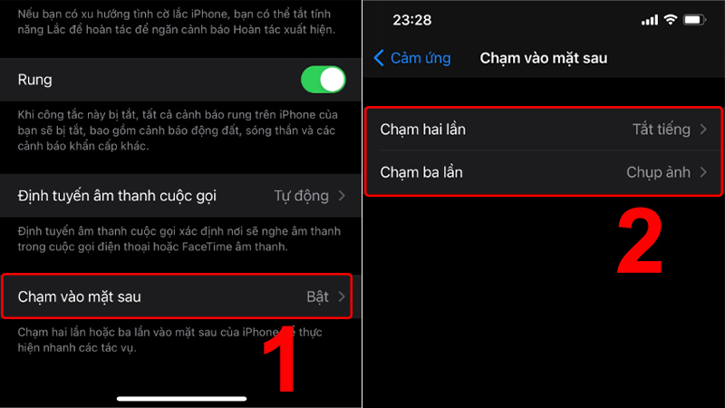Chọn chạm vào mặt sau