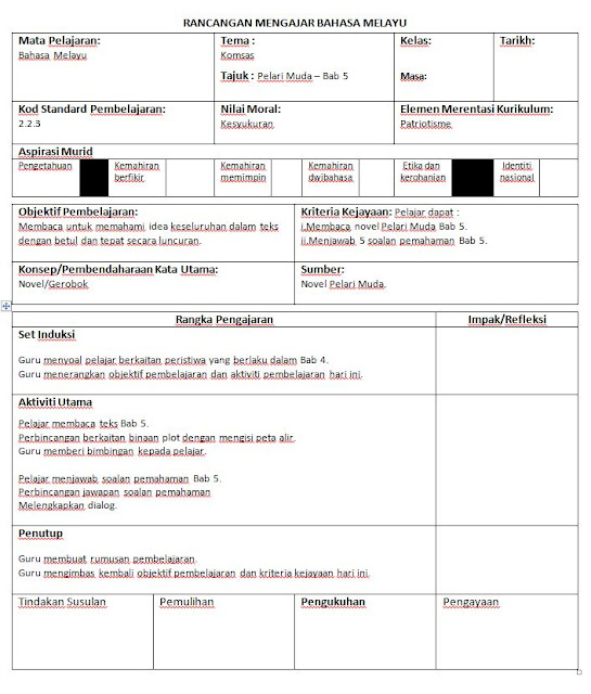 Rancangan Pengajaran Harian KSSM Tingkatan 1