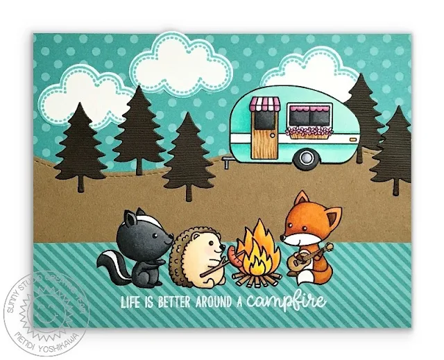 Sunny Studio Stamps: Critter Campout & Happy Camper Summer Camping Card by Mendi Yoshikawa