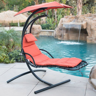 BELLEZZA Arc Stand Style Hanging Chaise Lounger Chair- Red