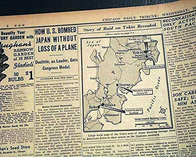 Map of Doolittle raid, 20 May 1942 Chicago Daily Tribune worldwartwo.filminspector.com