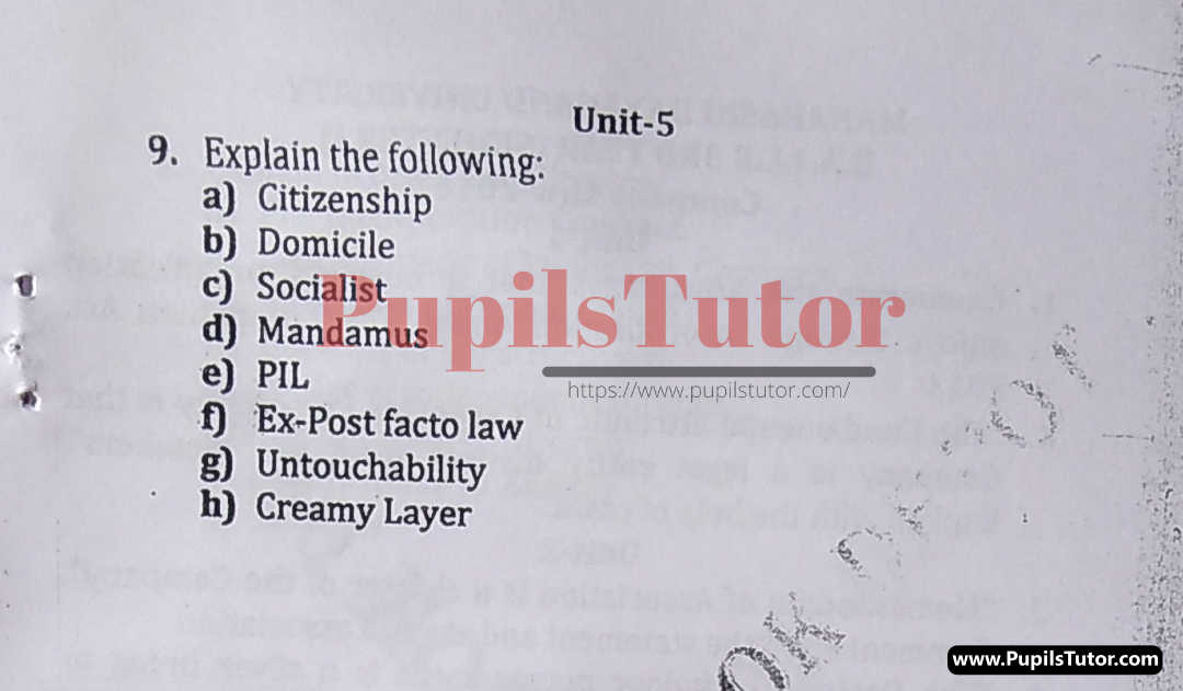 M.D. University LL.B. Constitutional Law First Semester Important Question Answer And Solution - www.pupilstutor.com (Paper Page Number 2)