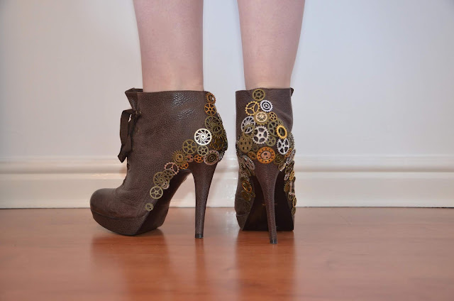 Cog leather ankle boots steampunk DIY